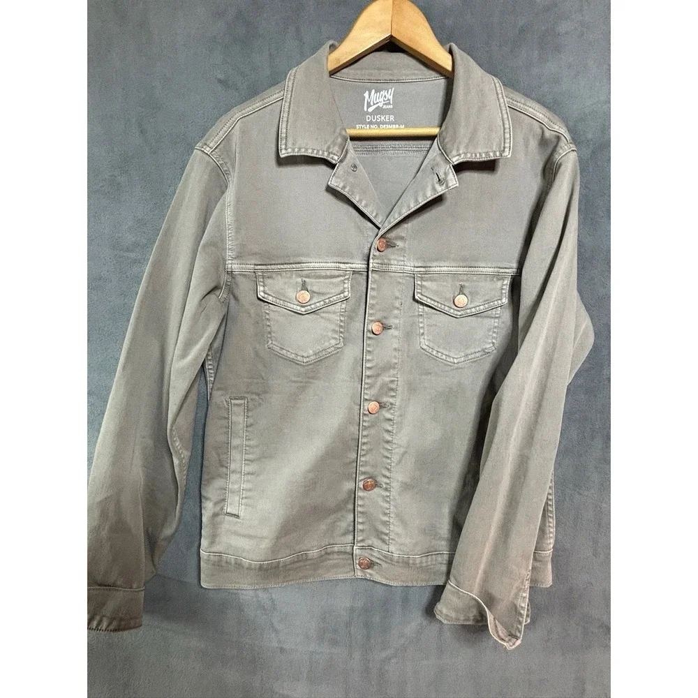 Mugsy Dusker Men's Med Jacket Stretch Denim Khaki Tan Button Up Front
